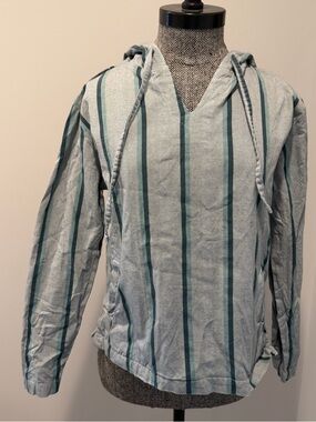 Striped Hooded Pullover in Light Blue and Teal